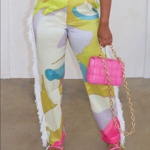 Fringe-Combo Printed Pants